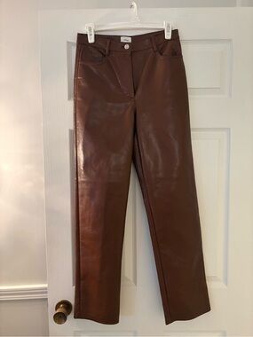 Wilfred Brown Faux Leather Straight-Leg Pants
